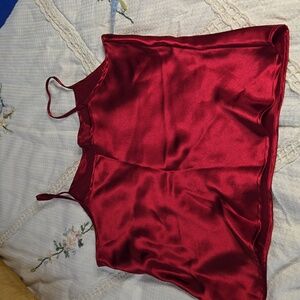 Red satin like strappy tank